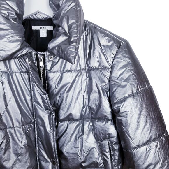 bar III Silver Metallic Puffer Jacket - Small - Picture 6 of 15